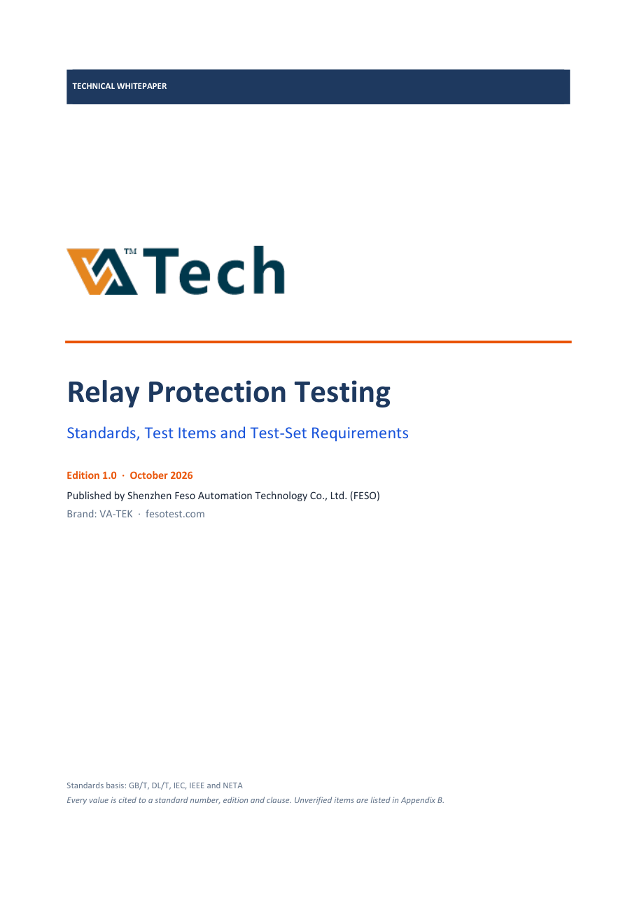 Cover of the VA-TEK relay protection testing whitepaper